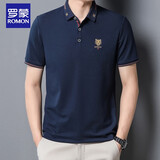罗蒙短袖t恤男士冰丝纯棉宽松POLO翻领衫商务休闲中年爸爸装刺绣上衣 02藏青[纯棉] 2XL（推荐150-170斤）