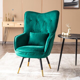 阿拉蕾 单人沙发 北欧式现代简约卧室客厅阳台轻奢小户型休闲布艺沙发 高靠背小沙发单人位椅子 墨绿色绒布-金木脚 单人位