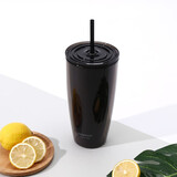 乐扣乐扣（LOCK\x26LOCK）双层简约桌面办公学生男女吸管塑料杯750ML HAP507BLK 黑色