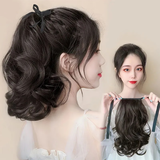 唐妮 假发马尾逼真绑带式女生梨花长卷发大波浪接发片仿真发低马尾辫 梨花马尾自然黑长发35cm 绑带款