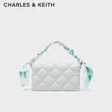 CHARLES&KEITH菱格链条丝巾饰小方包包女包生日七夕礼物送女友CK2-70770588 Light Grey浅灰色 S