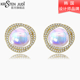 KRISTEN JUDI人鱼姬珍珠耳环女气质银针耳钉新款潮耳坠小众设计耳饰送女友老婆 珍珠金色耳环一对送女友老婆闺蜜