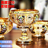 Xiangxing手工珐琅镀金现代水晶玻璃茶几摆件带盖糖果盒糖果盘缸零食水果盘 珐琅太阳高脚款大号高27cm直径26