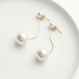 万宝资双头仿珍珠蛇骨耳坠日韩版S925银大小珍珠耳钉女长款流苏耳环 金色一对 均码