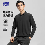 罗蒙（ROMON）长袖t恤男polo领中青年春秋纯色商务休闲T恤衫上衣D09