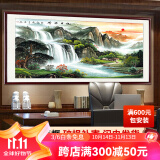 鸿怡轩 山水画办公室客厅新中式装饰画风景画靠山图挂画现代沙发背景墙风景壁画书房茶室字画国画 款式二：《旭日东升》 四尺实木装框：165*85cm【有机玻璃】