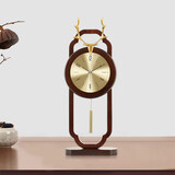 凯恩斯新中式轻奢鹿头座钟台钟客厅家用时尚时钟摆件中国风创意台式坐钟 1006A-小号-静音机芯