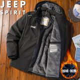 JEEP SPIRIT吉普棉服秋冬季外套加绒加厚保暖户外连帽运动上衣 黑色 3XL 