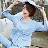 海之宁 家居服女夏季纯棉休闲优雅时尚出门可外穿睡衣套装全棉V领开衫薄款四季宽松显瘦居家服 JT010 蓝色M码