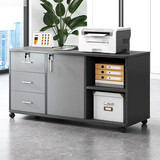 宜造（YIZAO）文件柜办公室木质带锁小柜子移动抽屉柜带轮桌下储物柜矮柜子 【三抽一门两格+锁】天空灰色100