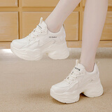 莱然休闲鞋厚底老爹鞋内增高女鞋子9cm运动鞋加绒单鞋2025秋冬新款潮 米色单鞋 37