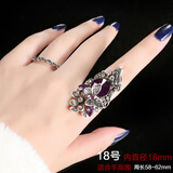 万宝资韩版时尚复古食中指指环女镶钻水晶装饰戒指简约个性潮人学生饰品 J9326 紫色2件套 18号