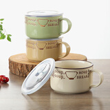 陶瓷带盖泡面杯饭盒带把手便当盒学生饭盒保鲜盒泡面碗【800ml】 盖章黄褐色泡面杯