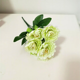 仿真富贵牡丹单支花束欧式假花绢花干花商场酒店客厅装饰插花花艺 白绿色