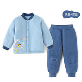 棉大班（MIANDABAN）宝宝夹棉保暖内衣套装婴儿秋冬三层薄棉加厚棉衣棉裤男女童冬装新 灰蓝+深蓝 100 CM