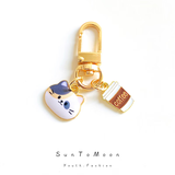SunToMoon可爱软萌猫咪咖啡小挂件u盘AirPods防丢迷你钥匙扣情侣卡通饰品 花猫小挂件