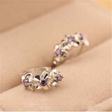 末言雨（MOYANYU）s925银花朵耳扣女韩国简约山茶花锆石耳饰闺蜜耳坠耳钉学生耳环 五瓣花紫钻 一对