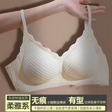 千雪樱无痕内衣女小胸聚拢收副乳防下垂胸罩简约甜美运动无钢圈文胸蕾丝 米白【单件全新升级】 L 适合100斤-115或34/75ABC