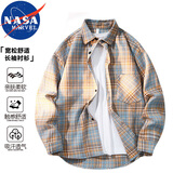 NASA MARVEL长袖衬衫男秋冬季户外美式潮流格子休闲宽松透气情侣装 卡其 XL