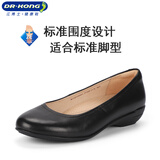 江博士单鞋女平底工作鞋皮鞋舒适圆头通勤真皮职业鞋黑色休闲浅口春季新款W10201W001 款式2：W10201W001-黑色 35