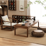 临谷日式榻榻米矮茶桌新中式实木茶几茶桌茶台烧水壶一体桌茶桌椅组合 全木面100*60*40