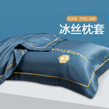 雅鹿水洗冰丝枕套一对装简约纯色刺绣枕头套单人夏天家用轻奢枕芯套 山茶花-宾利兰 枕套一对2只装 48cm*74cm