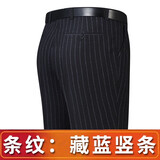 俊欣鸟秋冬厚款西裤男士西装裤中年高腰宽松直筒免烫正装休闲西裤长裤子 1165藏蓝竖条【秋冬厚款】 30码=2尺3腰围