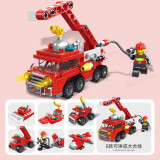 正博积木兼容拼装颗粒坦克模型消防队工程车汽车飞机男孩玩具儿童礼物 6合1城市消防队（150+颗粒）