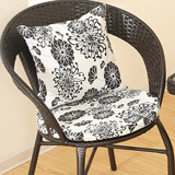 藤椅坐垫抱枕组合圆形椅垫棉麻加厚垫田园布艺亚麻靠枕坐垫可拆洗 黑花棉麻1个抱着加1个坐垫 45x45cm