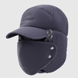 浩冠 帽子男冬天老年人爸爸帽秋冬中老年保暖防寒老人帽骑车护耳雷锋帽 藏青 帽子口罩两件套