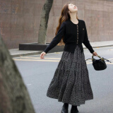可茵（Keyin）连衣裙女装套装2025年新款春秋穿搭法式复古温柔针织毛衣碎花裙子 针织毛衣+半身裙 M