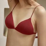 KJ性感惑无钢圈内衣女聚拢小胸罩超薄款法式美背细吊带前扣文胸套装 酒红 M （适合70C 75A 75B）