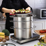 Momscook慕厨304不锈钢蒸锅汤锅 两层蒸锅 多层蒸锅 大容量8人以上使用 28x14cm双层（MT2814ST2) 28cm