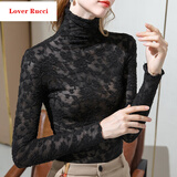 LOVER RUCCI高领蕾丝打底衫女2022秋冬新款女装内搭长袖T恤法式复古欧货上衣 黑色 S