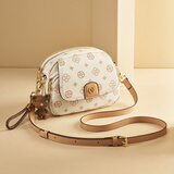 奥康斜挎包包女包精致小圆包单肩手提包妈妈包百搭生日礼物送女友老婆 米白色(小熊挂饰)