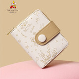 稻草人钱包女短款真皮女士钱夹卡包一体新款牛皮涂鸦拉链小零钱包5卡位 浅黄色5卡位