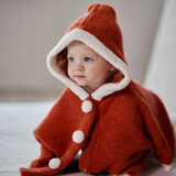 OAK FAMILY新品宝宝圣诞披风防风保暖云朵绒斗篷新年外出挡风红色连帽披肩 红色 100 cm