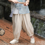 旗铂汉服男童夏季儿童新中式国风古风唐装 鸿影短袖（仅上衣） 150