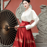 重回汉唐小重楼原创日常百搭红色马面裙敬酒服结婚礼服夏季女薄款明制汉服 浅米黄直领对襟衫（窄袖）/现货 M