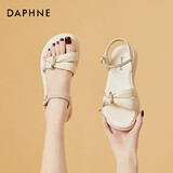 达芙妮凉鞋女百搭轻便一字带女鞋平底外穿休闲鞋4622303027 米色 36 