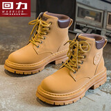 回力女鞋加绒马丁靴2025冬季新款复古休闲短靴英伦风情侣款厚底大黄靴 大黄色-四季款 37