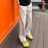 POUM美式基础斜切百搭休闲裤男装秋冬季显瘦显高潮流宽松直筒裤工装裤 杏色 常规 XL 尺码偏小建议拍大一码