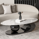 语卡 岩板茶几现代简约意式极简客厅家用小户型轻奢不锈钢椭圆形茶几 枪灰色框架-雪花白亮光岩板 1.2X0.7米茶几