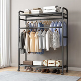 密林挂衣架落地卧室家用双杆置物衣帽架挂衣架子100长顶棚上下置物-黑