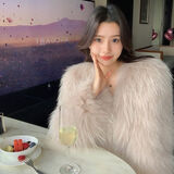 ANYIN加密双面编织貉子毛皮草外套女2023秋冬新款网红毛毛大衣短款洋气 杏色 均码