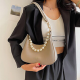 铂呐苓 饺子包女单肩腋下包手提纯色珍珠链条包职场轻熟通勤 饺子腋下包