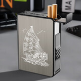 焦点自动弹烟盒男士20支装大容量个性金属抗压防潮密封便携ABS盒子 黑色-一帆风顺 20支