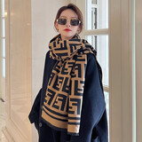 MOYI 100%羊绒围巾女秋冬字母女保暖披肩双面两用百搭时尚围脖 FF羊绒版