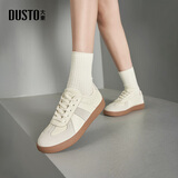 大东德训鞋女鞋2025春季新款时尚休闲拼接平底低跟系带圆头C7561 米灰色 37