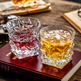 威士忌酒杯家用欧式水晶玻璃洋酒杯酒吧创意钻石八角啤酒杯酒具套装 冰凌款260ml 2支装